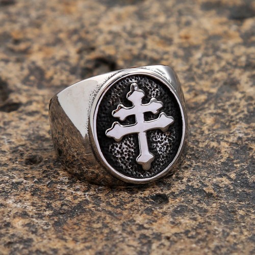 Classic Cross of Lorraine Ring Stainless Steel Catholic Lorraine Cross Signet - Picture 8 of 24