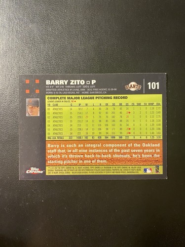 2007 Topps Chrome San Francisco Giants Baseball Card #101 Barry Zito - Picture 2 of 2