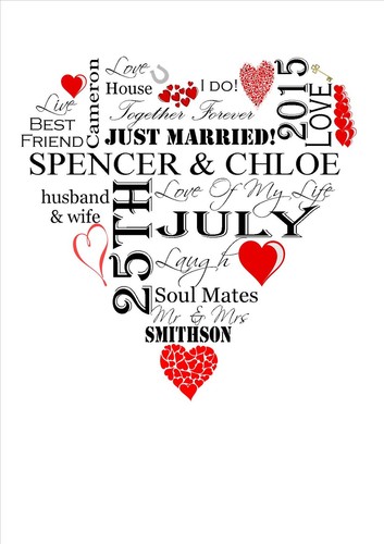 Personalised Word Art 10x8 WEDDING Anniversary RED HEART Shape Framed Print Gift - Picture 7 of 17