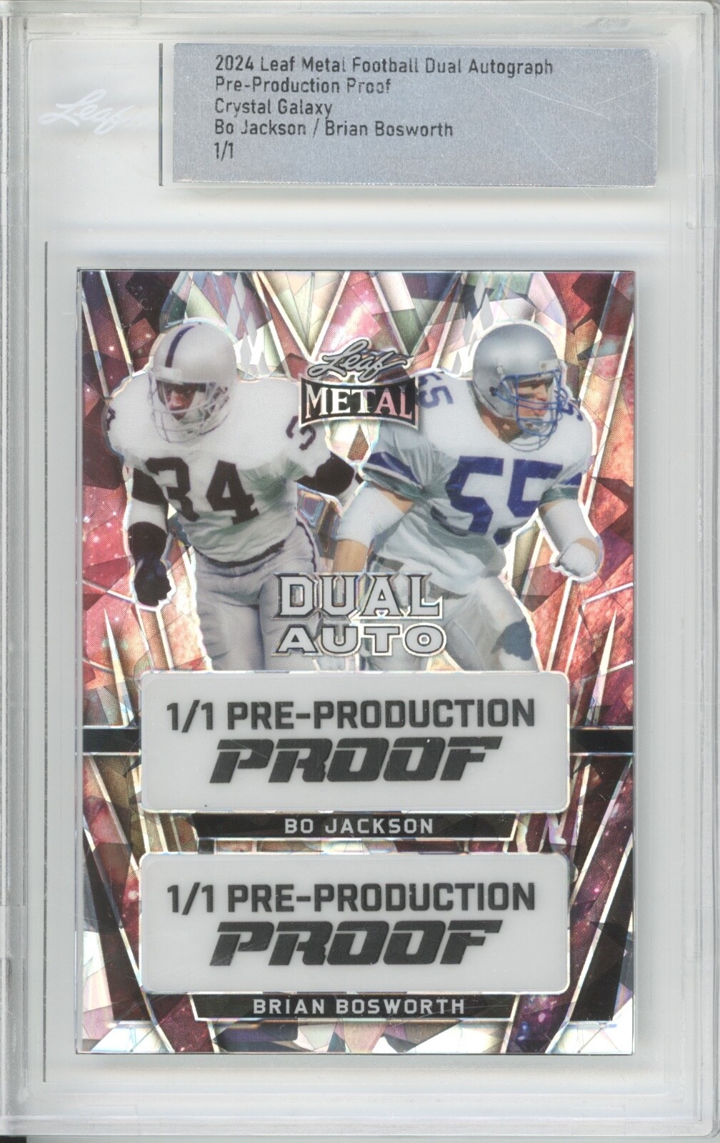 2024 Leaf Metal Dual Galaxy Crystal Proof Bo Jackson Brian Bosworth 1/1