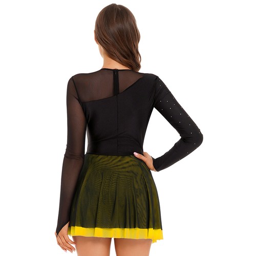 Women Long Sleeve Figure Ice Skating Dress Mesh Rhinestone Lyrical Dance AU - Picture 37 of 55