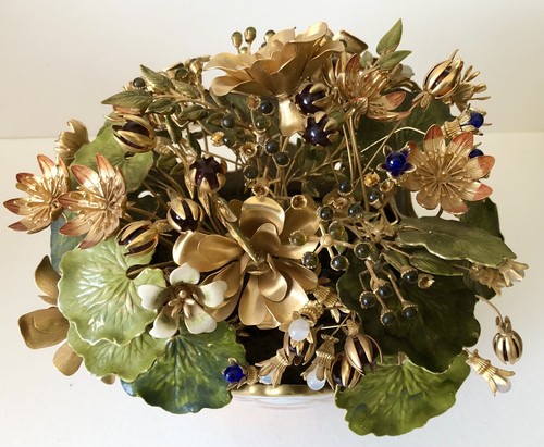 Vintage Jane Hutcheson Metal Enamel Flower Arrangement Oval Porcelain Jardiniere - Bild 6 von 13