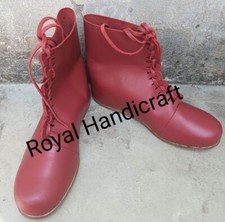 Medieval Leather Lace Fasten Boot Pair Red Leather Lace boot footwear pair