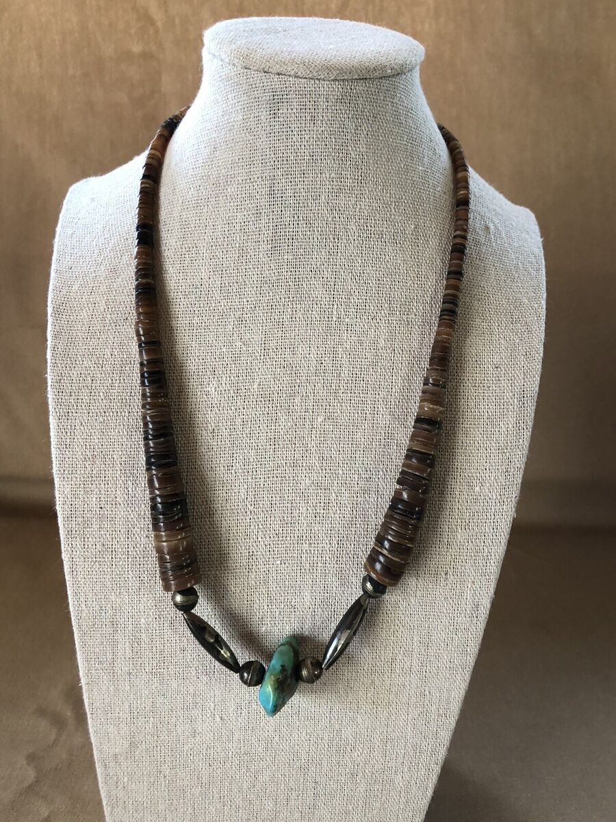 Native American Beautiful Vintage Santo Domingo Turquoise Heishi Sterling Silver Necklace Native American Beautiful Vintage Santo Domingo Turquoise Heishi Sterling Silver Necklace