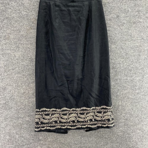 Talbots Skirt Suit Women 10P Petite Black Button Up Top Zip Skirt Linen Lined - Picture 5 of 16