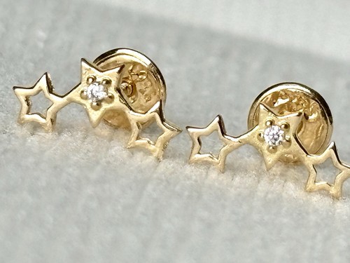18k solid real gold Stars earrings • screw back - 第 1/7 張圖片