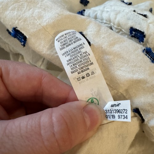 Aerie White Blue Embroidered Romper Size XL Spaghetti Strap Pockets Fringe Boho - Picture 9 of 9