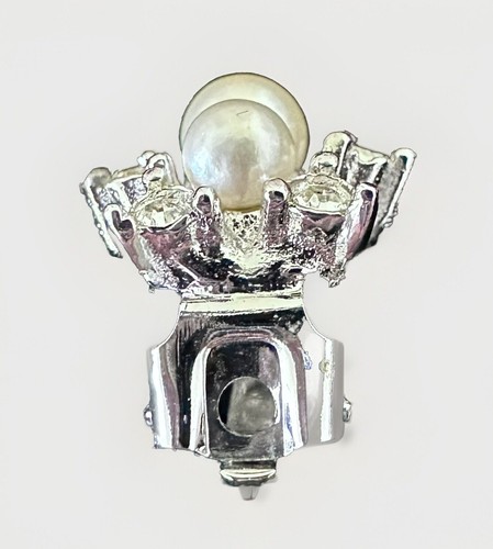 Vintage CHRISTIAN DIOR Earrings Silver Signed Pearl Swarovski Crystals Clip Ons - Picture 4 of 10