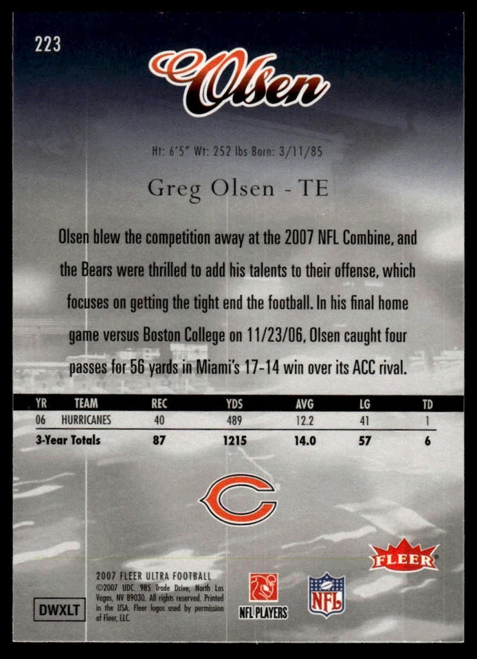 2007 Ultra #223 Greg Olsen Retail - Image 2 of 2