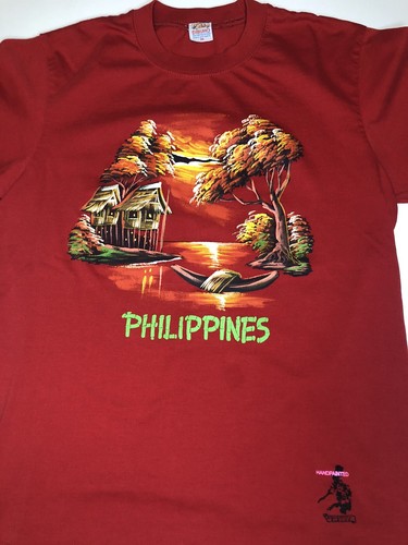 Philippines Dibujo Kids Boys T Shirt Size 16 Hand Painted Red Vtg Village - Picture 2 of 5