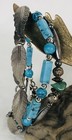 3 Vintage Western Boho Bracelets 7.5” Blue Turquoise Liquid Silver Feather Link