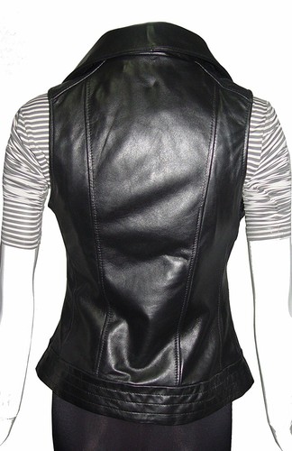 Leather Vest Jacket Motorcycle Biker Women Style Womens Size Zip Full Black 14 - Bild 2 von 4
