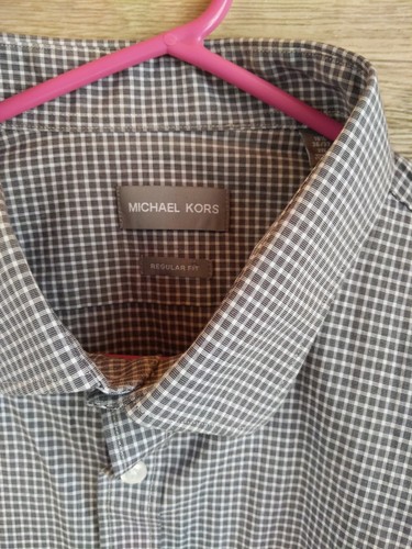 Michael Kors 2XL Size 18.5 Button Up Shirt Black Checkered Collared Long Sleeve - Imagen 2 de 8