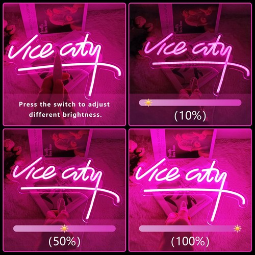 Pink Vice City Neon Sign - IMEGINA Dimmable Led Neon Sign for Bedroom 15.6x9.8 I - Picture 3 of 7