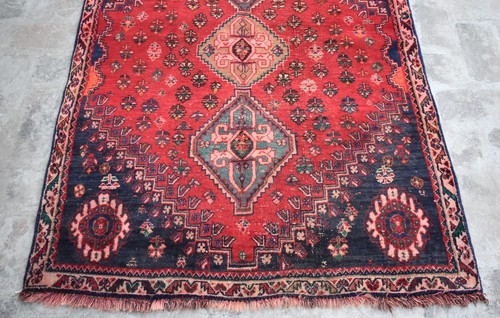 1930s Antique Geometric Tribal Area Rug 3x5 ft Red Caucasian Persian Wool Carpet - Picture 6 of 11