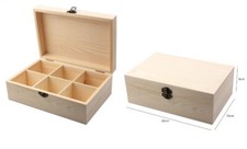 Scatola in Legno Naturale con Coperchio 6 scomparti Misure 22x15x8cm