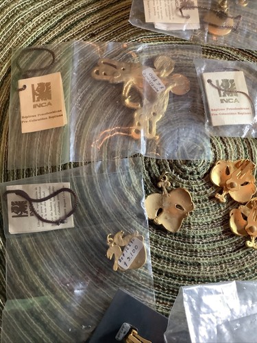 INCA brand PRE COLUMBIAN INDIAN REPLICA JEWELRY 24K GOLD PLATED 13pc Lot - Picture 9 of 11