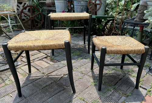 Vintage MCM Gio Ponti Style Rattan Nesting Table Set of 3 Retro - Picture 16 of 21
