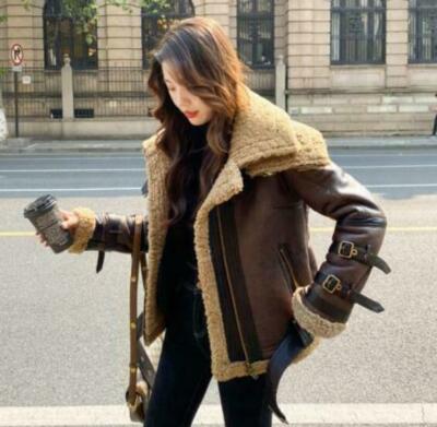 Shearling Lamb Fur Lined Womens Cow Leather Coat Bomber