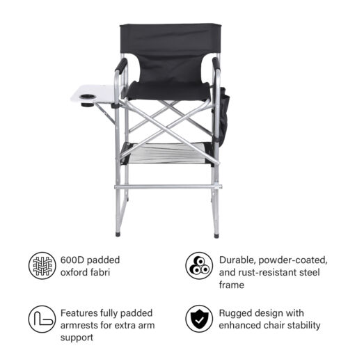 Tall Directors Chair Aluminum Folding Chair Outdoor Indoor With Cup Holder New - Picture 7 of 10