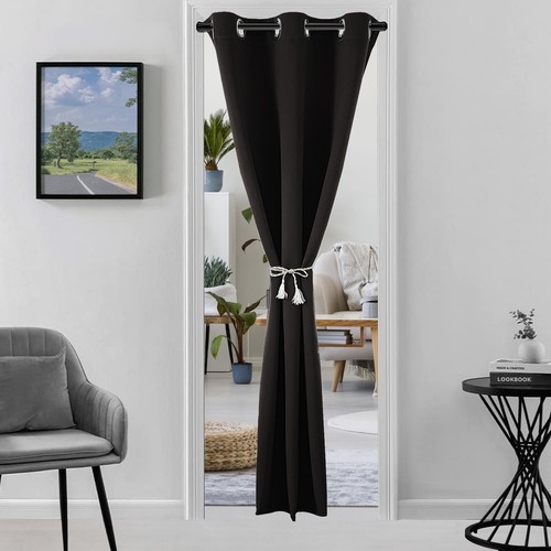 Thick Blackout Single Door Curtains Eyelet Ring Top Winter Thermal Curtain Drape - Picture 81 of 111