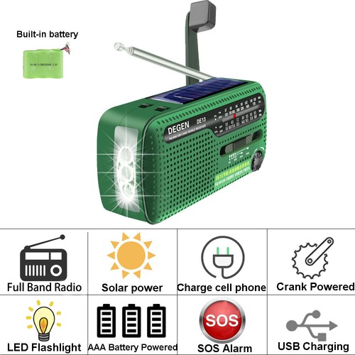 DEGEN DE13 Emergency Solar Radio FM/AM/SW Hand Crank Dynamo Receiver for Camping - Bild 4 von 10