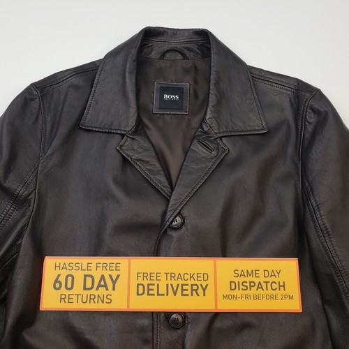 Hugo Boss Leather Jacket 42 52 Large Men Brown Blazer Genuine Button Up Nasat - Picture 19 of 22