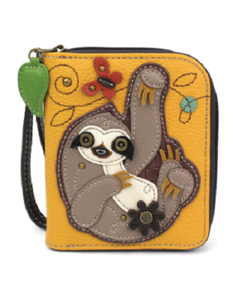 NEW-CHALA-MUSTARD-YELLOW-SLOTH-ZIPPERED-BI-FOLD-WALLET-FAUX-LEATHER