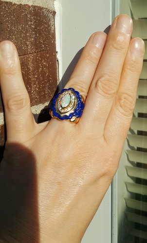 KABANA WOMENS NATURAL AUSTRALIAN BLACK OPAL 14K YELLOW GOLD RING Size 6. - Picture 8 of 12