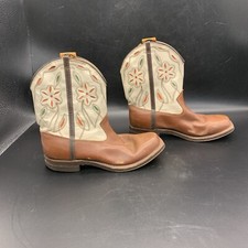 VTG 1950s Diamond C Child Cowboy Boots Brown With White Upper Orange/green Cuts