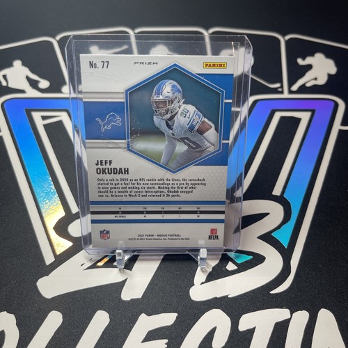 2021 Mosaic Jeff Okudah #77 Prizm Reactive Blue SP Short Print Detroit Lions - Bild 2 von 2