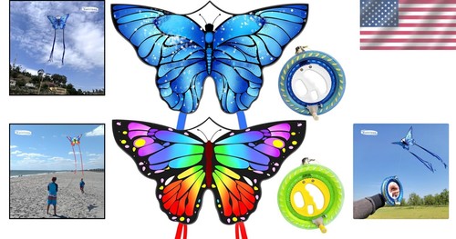 Vibrant Rainbow Butterfly Kites - 55" x 28" Easy to Fly Kite Set for Families - Picture 2 of 8