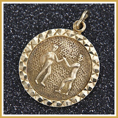 Anhänger Echt Gelb GOLD 375 Zwilling Zwillinge Sternzeichen Medaille Gebraucht