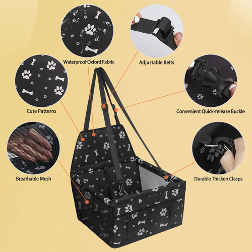 Dog Car Seat, Foldable Dog Car Booster Seat Waterproof Breathable Oxford Travel - Picture 3 of 12