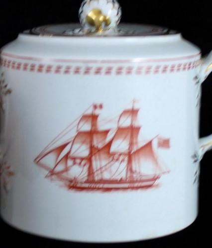Spode Trade Winds Red Group of Creamer and Sugar Bowl w/ Lid Gold Trim W128 - Picture 4 of 7