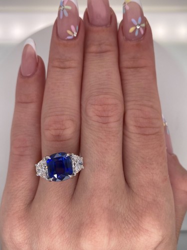 Hervorragender GIA-zertifizierter 6,2 ctw königsblauer Saphir & D VVS Diamant Platin Ring - Bild 15 von 15