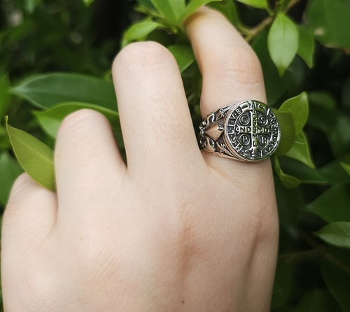 Heiliger Benedikt Kruzifix Ring 925 STERLINGSILBER Katholisch Heiliger Vater Christus - Bild 8 von 10