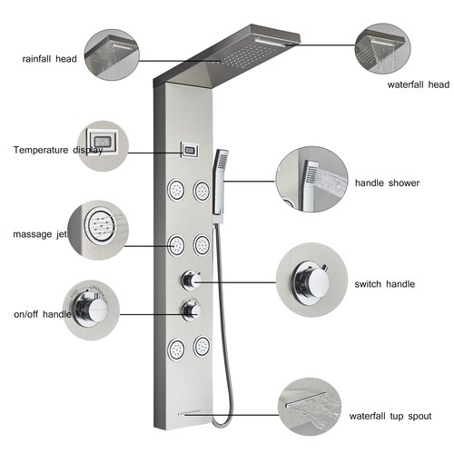 Stainless Steel Shower Panel Tower System Rain&Waterfall Massage Jet Sprayer Tap - Picture 170 of 315