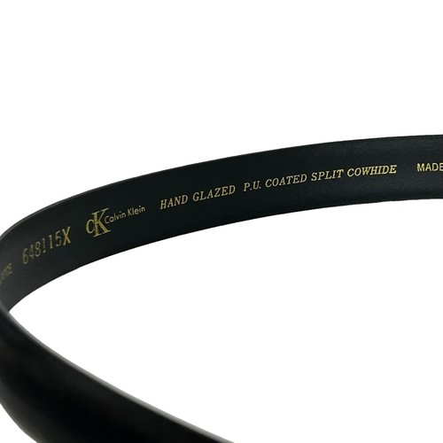 Calvin Klein Women's Black L Hand Glazed Coated Split Cowhide Belt Silver Buckle - Picture 3 of 6