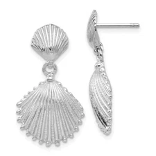 14K White Gold Scallop Shell Drop and Dangle Earrings 3.86g, L-25.4 mmfor Mother