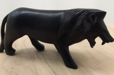 VTG MCM EBONY WOOD HAND CARVED AFRICAN WOODN LION FIGURINE 8.75"L X3.75" T