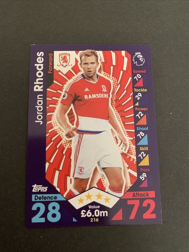 2016/17 Topps Match Attax Card Middlesbrough Jordan Rhodes #216 - Picture 1 of 2