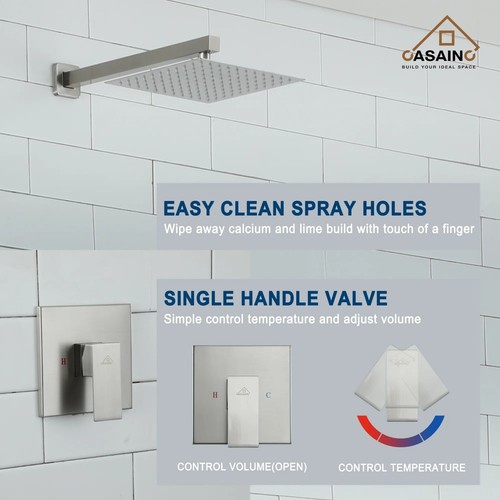CASAINC 10" Rainfall Square Duschkopf Combo Kit System mit Mischventil - Bild 8 von 20