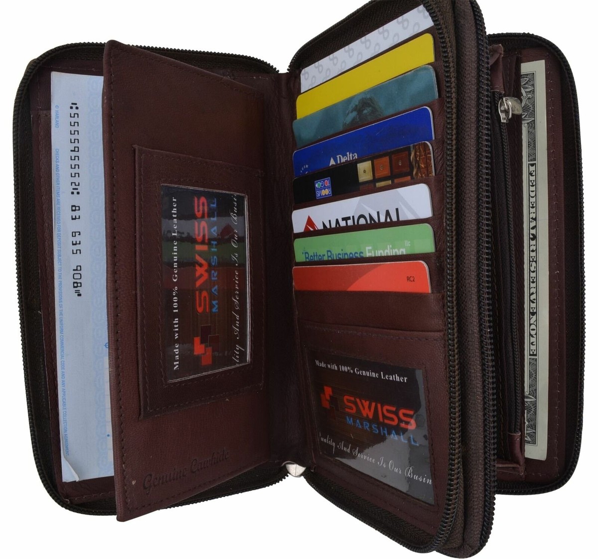Womens Zip Around Genuine Leather Checkbook Credit Card ID Holder Wallet  Brown | eBay