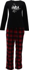 Cuddl Duds Jersey MicroFleece Women's Pajama Set Black Red Plaid XS NWOT 423 