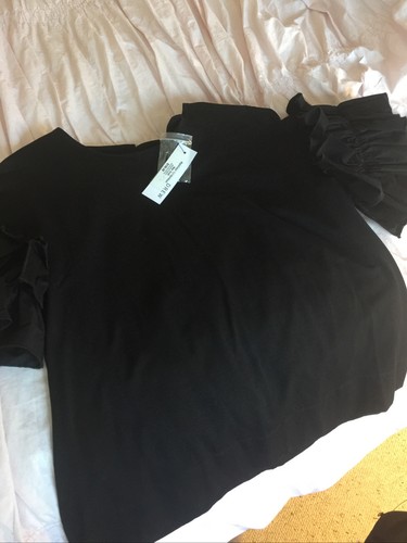 Neu mit Etikett Drew schwarzes Baumwoll-T-Shirt Rüschen. Gr. M - Bild 2 von 4