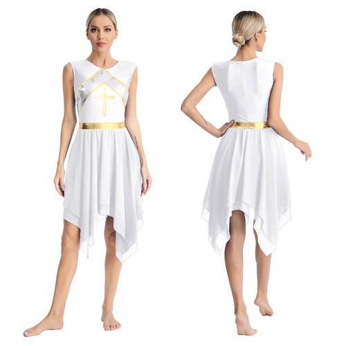 Damen Tanzkleidung Lobpreis Kleid Karneval Kostüm unregelmäßiger Saum Performance Party - Bild 38 von 59