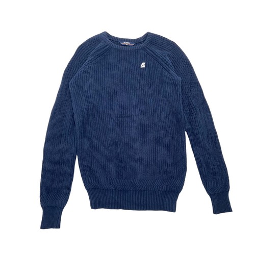 K-Way Logo Knitted Cotton Sweater | Vintage Designer Pullover Navy Vintage