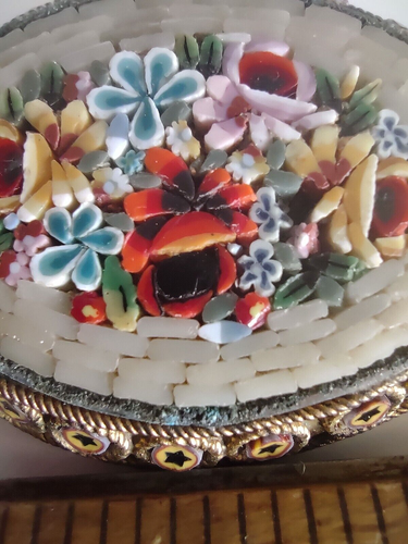 SELTENE italienische antike Kupfer Mikromosaik Millefiori Floral ovale Brosche Anstecknadel - Bild 2 von 8