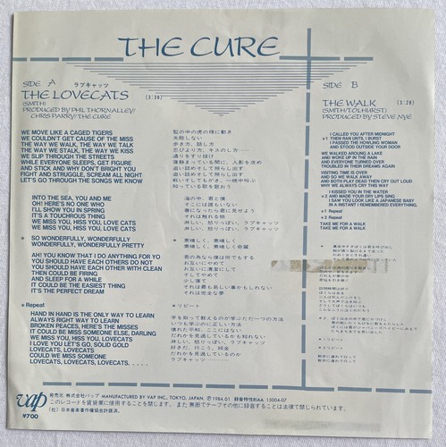 THE CURE -The Lovecats/The Walk- Rare Japan White Label Promo 7” +Insert (Vinyl) - Imagen 3 de 6